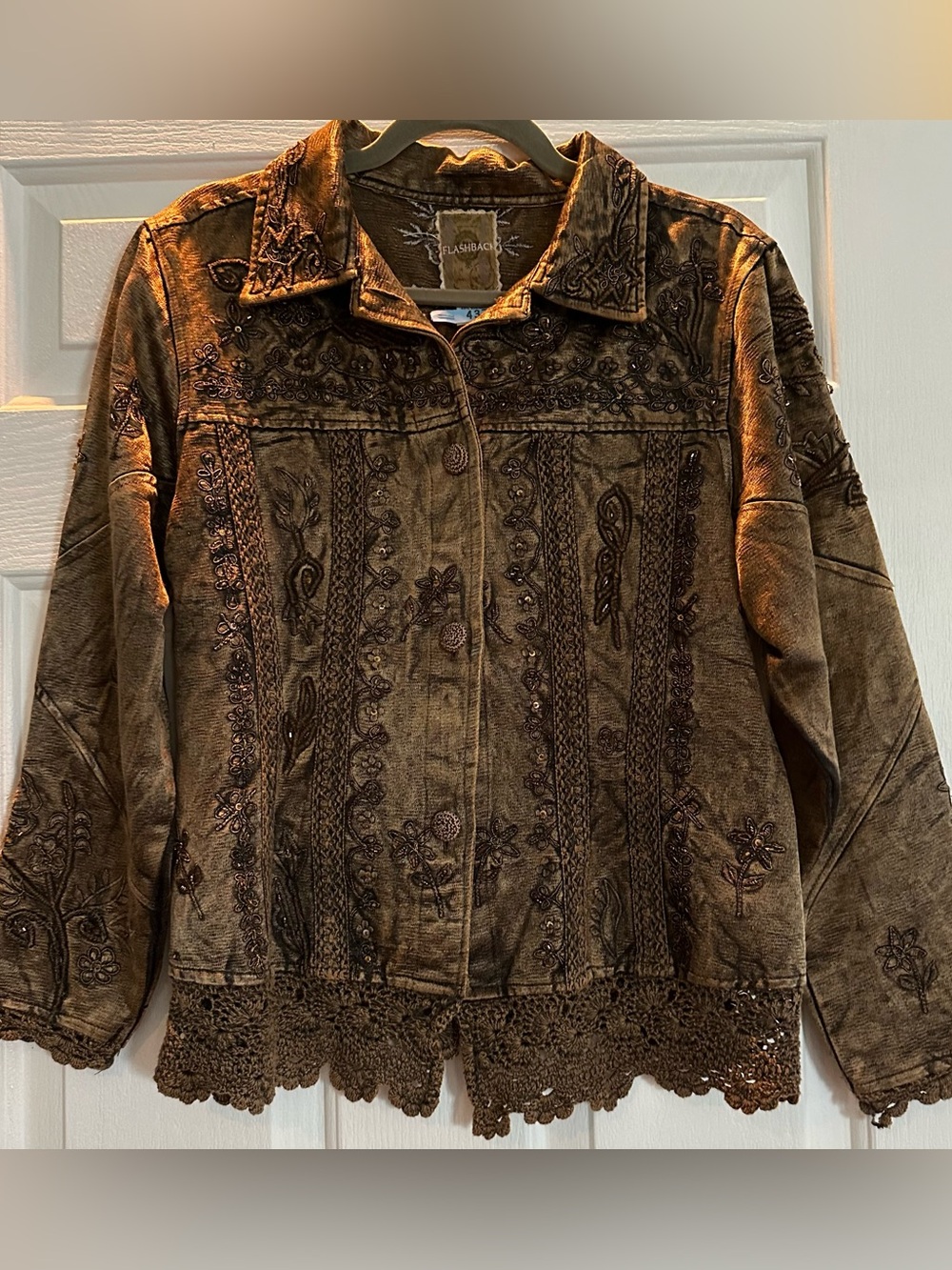 Flashback Vintage Metallic Bronze Beaded Embroidered Jacket Cotton Size M EUC